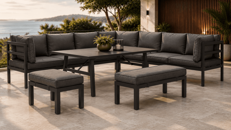 Aspen 10 Pieces Aluminium Outdoor Lounge and Dining Setting – Gunmetal
