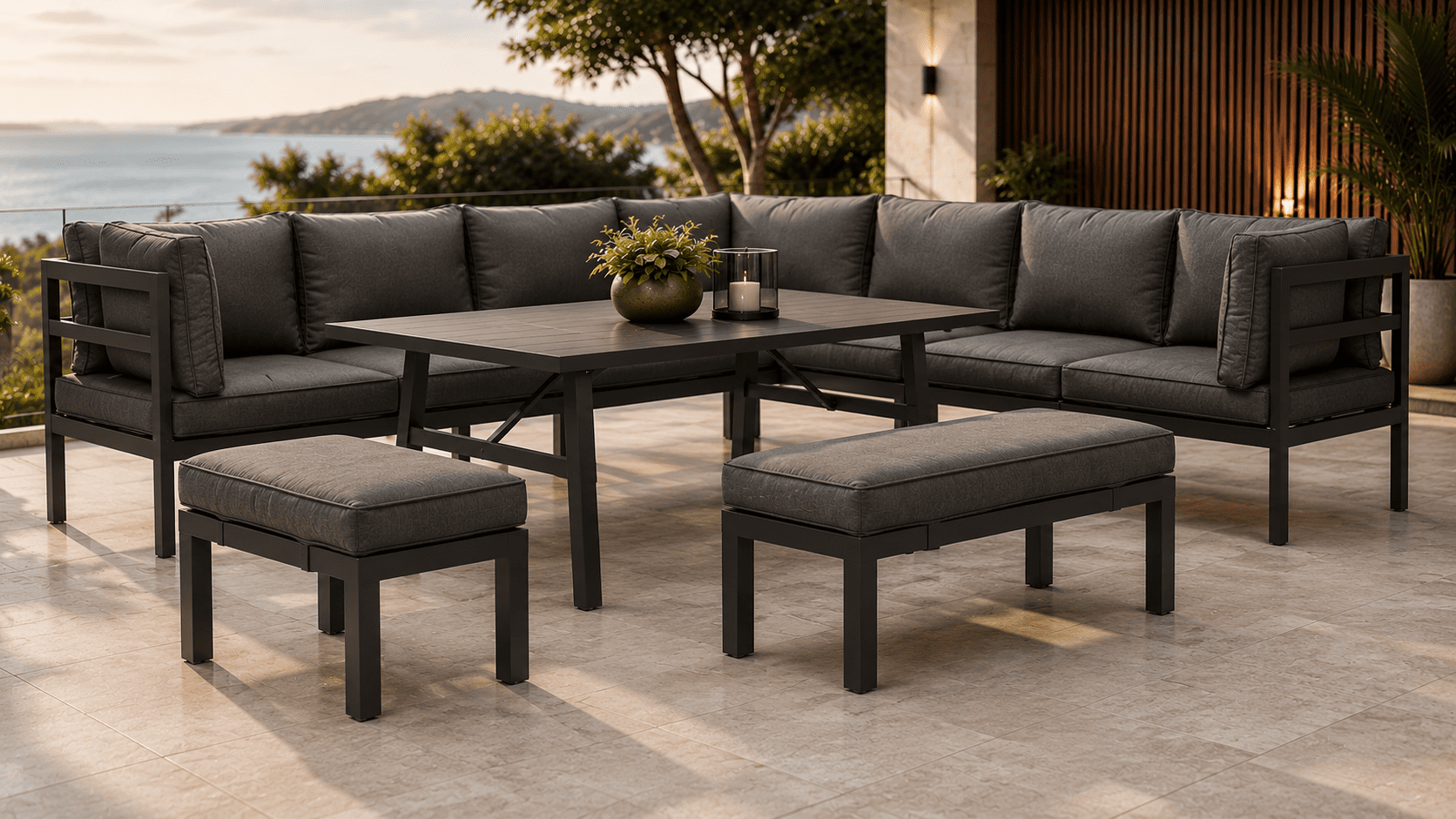 ef708c8b-7598-41a0-8ebd-357ef9531783 Aspen 10 Pieces Aluminium Outdoor Lounge and Dining Setting – Gunmetal - Image 1