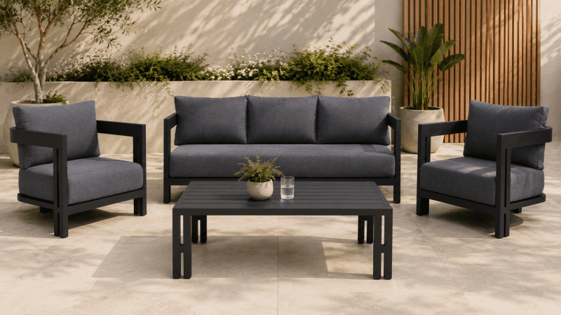 Princeton  3+1+1 Outdoor Aluminium Lounge Set with Coffee Table - Black