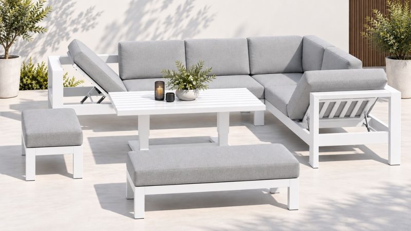 Manly Outdoor Aluminium Casual Lounge and Dining Set -White