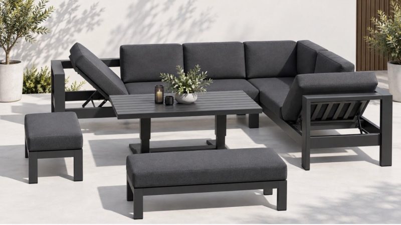 Manly Outdoor Aluminium Casual Lounge and Dining Set Gunmetal