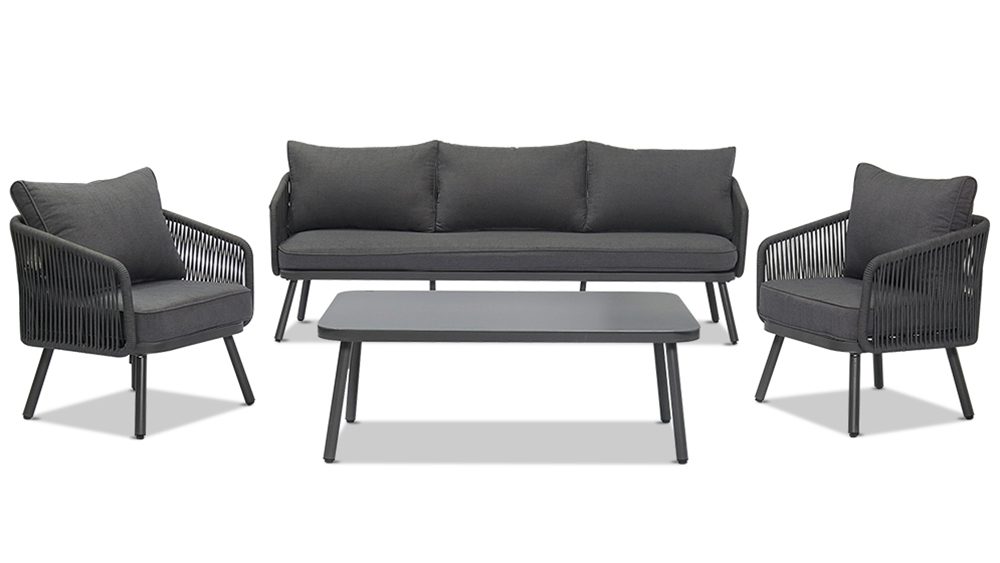 沙发563.jpg9 Arcadia 3+1+1 Seater Outdoor Aluminium and Rope Lounge Set with Coffee Table - Image 1