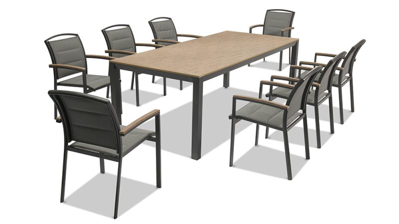 Cora 2.2 m Aluminium Table With 8 Alyssa Dining Chairs-Charcoal