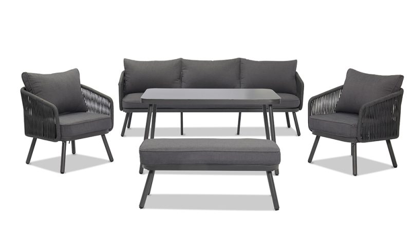 Arcadia 3+1+1 Seater Outdoor Aluminium and Rope Lounge and Dining Setting