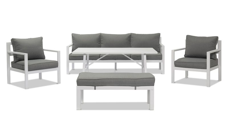 Aspen 3+1+1 Seater Outdoor Aluminium Lounge and Dining Setting-White
