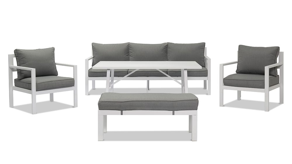 沙发第三批 563.jpg5 Aspen 3+1+1 Seater Outdoor Aluminium Lounge and Dining Setting-White - Image 1