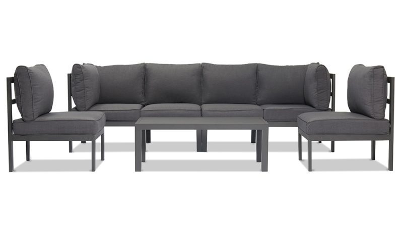 Aspen 7 Pieces Aluminium Outdoor Lounge Large Coffee Table Set – Gunmetal